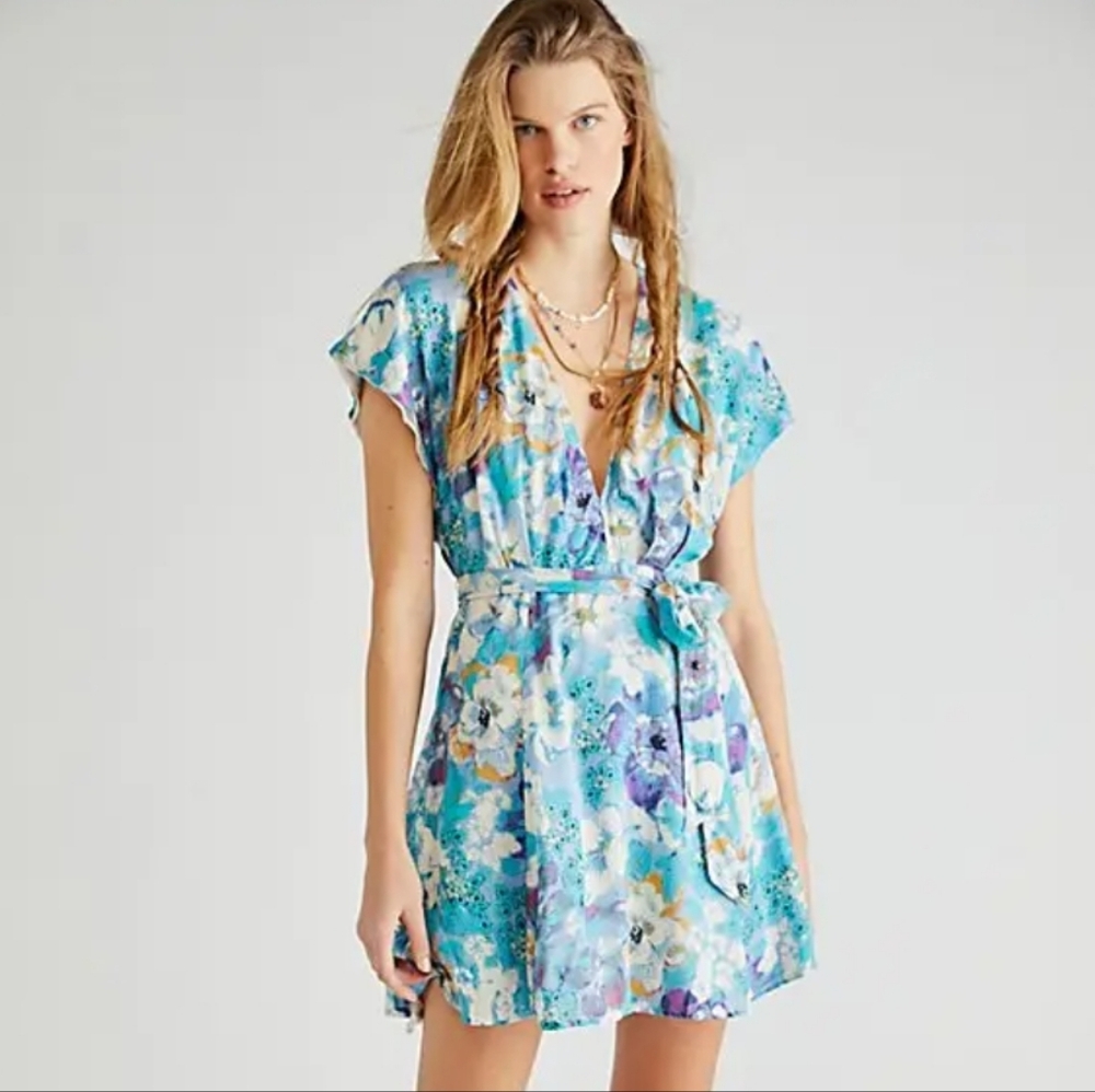 Free People Freddy Tie Mini Dress By The Night Floral XS